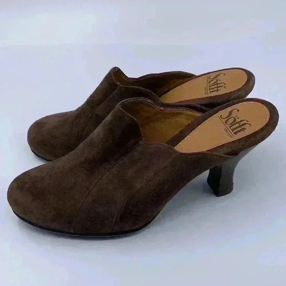 SOFFT Brown Suede Mules 2.5” heel Size 6 - Picture 1 of 4